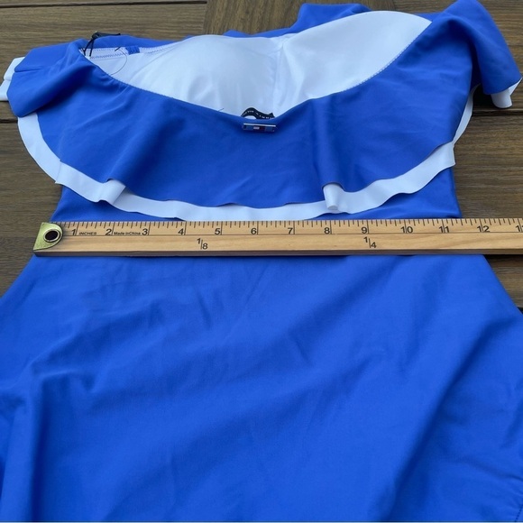 Tommy Hilfiger Flounce ruffle shoulder bathing suit one piece blue tummy 10 - Picture 5 of 10